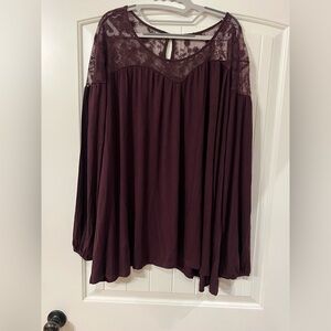 Size 26/28- lane Bryant Sweetheart-Neck Lace & Jersey Top- brown / maroon New!